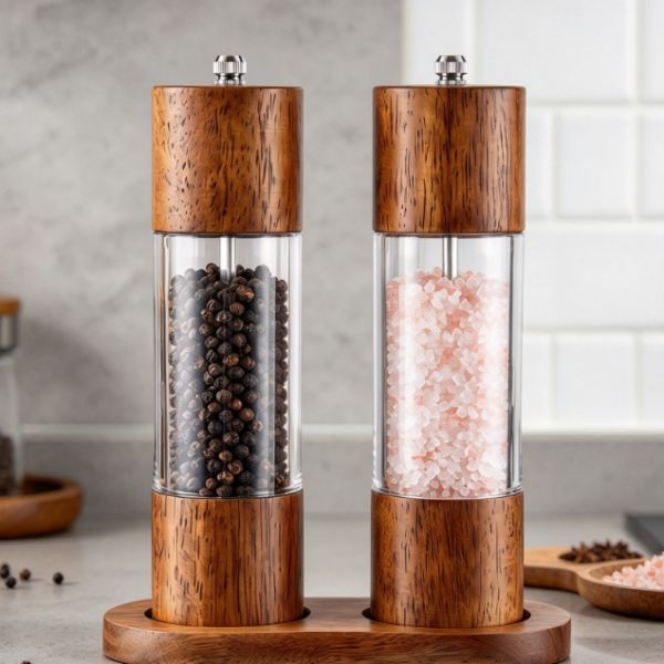 Wooden Salt And Pepper Grinder Set, Manually Adjustable For Coarseness