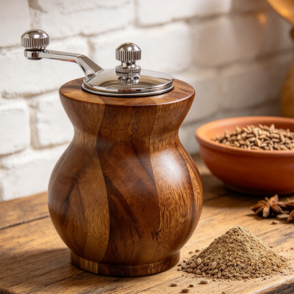 Hand-Cranked, Refillable Pepper Grinder With Adjustable Coarseness