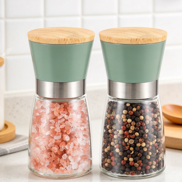 Salt And Pepper Grinder Set With Bamboo Lids