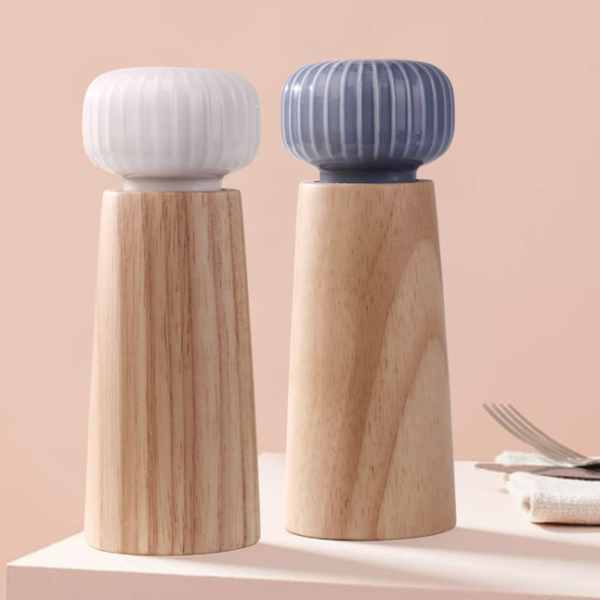 Wood And Ceramic Pepper Grinder Set, Manual Operation