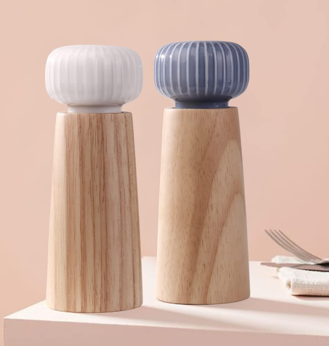 Wood And Ceramic Pepper Grinder Set, Manual Operation