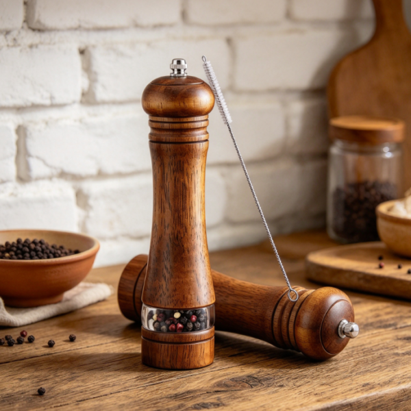 Wooden Salt And Pepper Grinder, Manually Refillable With Adjustable Coarseness