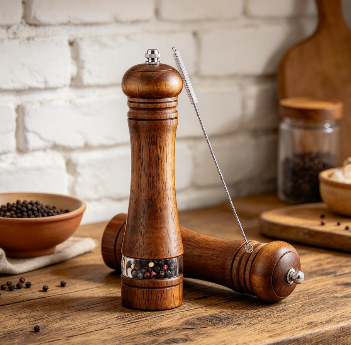 Wooden Salt And Pepper Grinder, Manually Refillable With Adjustable Coarseness