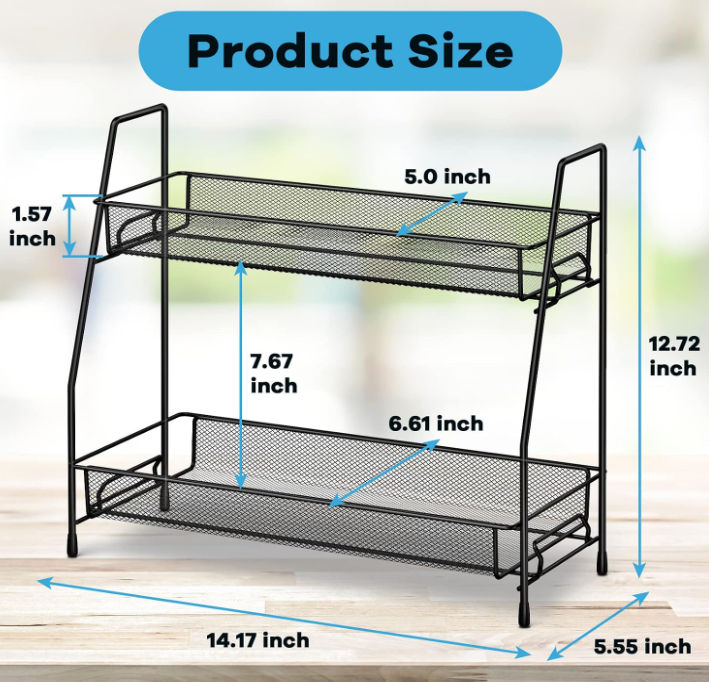 2-Tier Spice Storage Rack For Cabinets, Also Suitable For Bathroom Countertops - Image 2