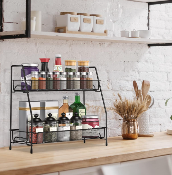 2-Tier Spice Storage Rack For Cabinets, Also Suitable For Bathroom Countertops