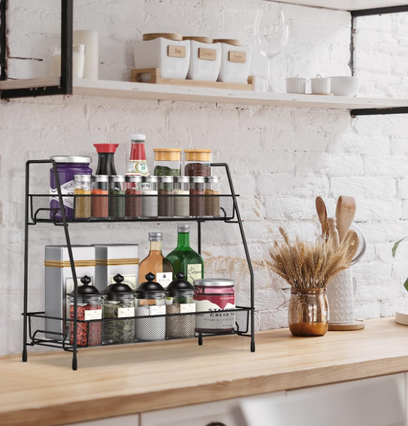 2-Tier Spice Storage Rack For Cabinets, Also Suitable For Bathroom Countertops
