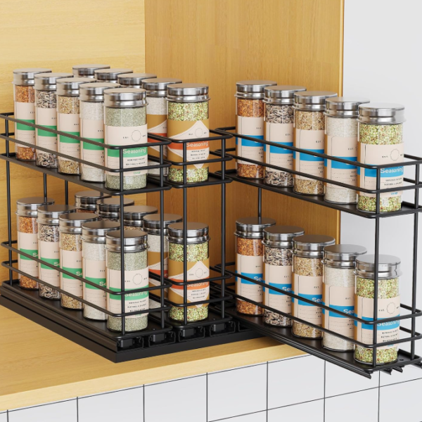 Pull-Out Spice Storage Rack For Kitchen Cabinets