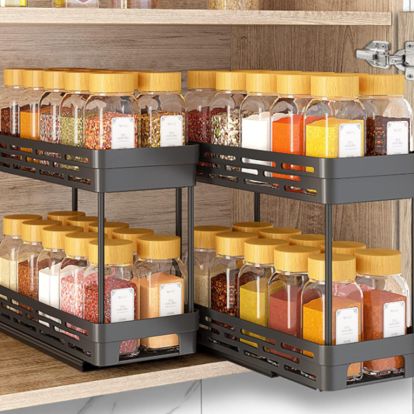 2-Piece Pull-Out Cabinet Spice Rack Set, 2-Tier, Black