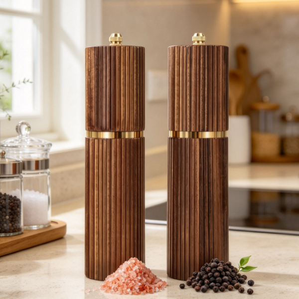 Acacia Wood Salt And Pepper Grinder Set With Adjustable Ceramic Core