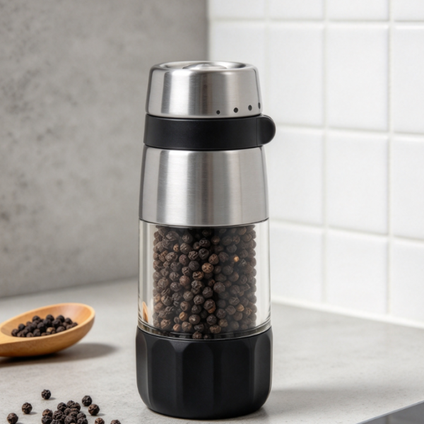 Mess-Free, Manually Operated Kitchen Pepper Grinder
