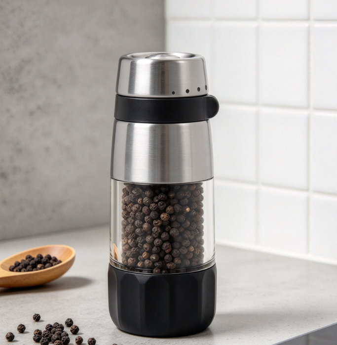 Mess-Free, Manually Operated Kitchen Pepper Grinder