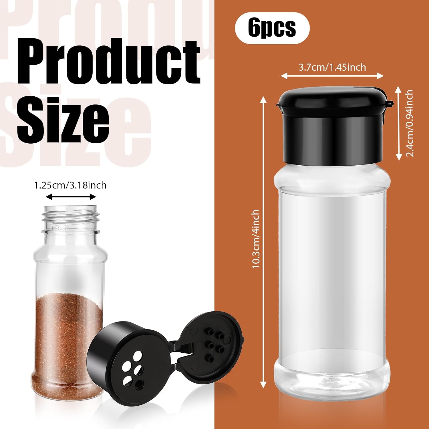 Transparent Seasoning Jars With Shaker Lids, 3-Ounce, 6-Piece Set - Image 2