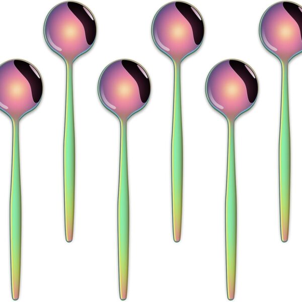 Rainbow-Colored Stainless Steel Coffee/Tea Spoon Set (6-Piece), Compact Size