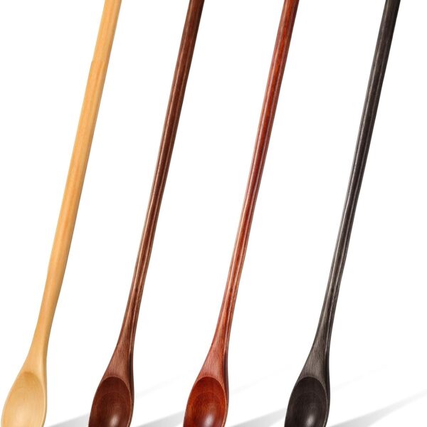 Long-Handled Wooden Tasting Spoon Set (4-Piece), For Cooking And Stirring