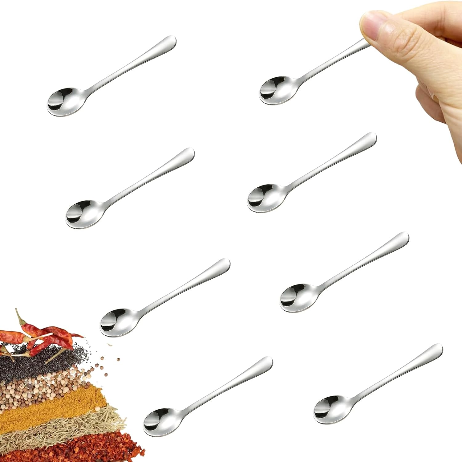 Small Stainless Steel Seasoning Spoon Set (8-Piece), Cute And Compact