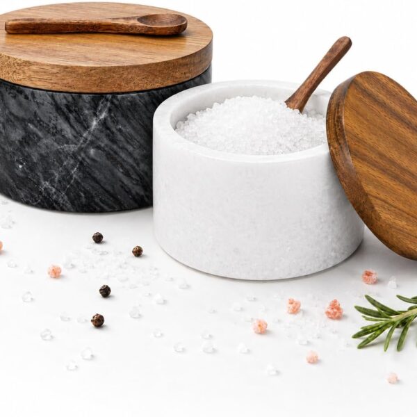 Marble Salt Cellar With Lid And Spoon, Available In White And Gray