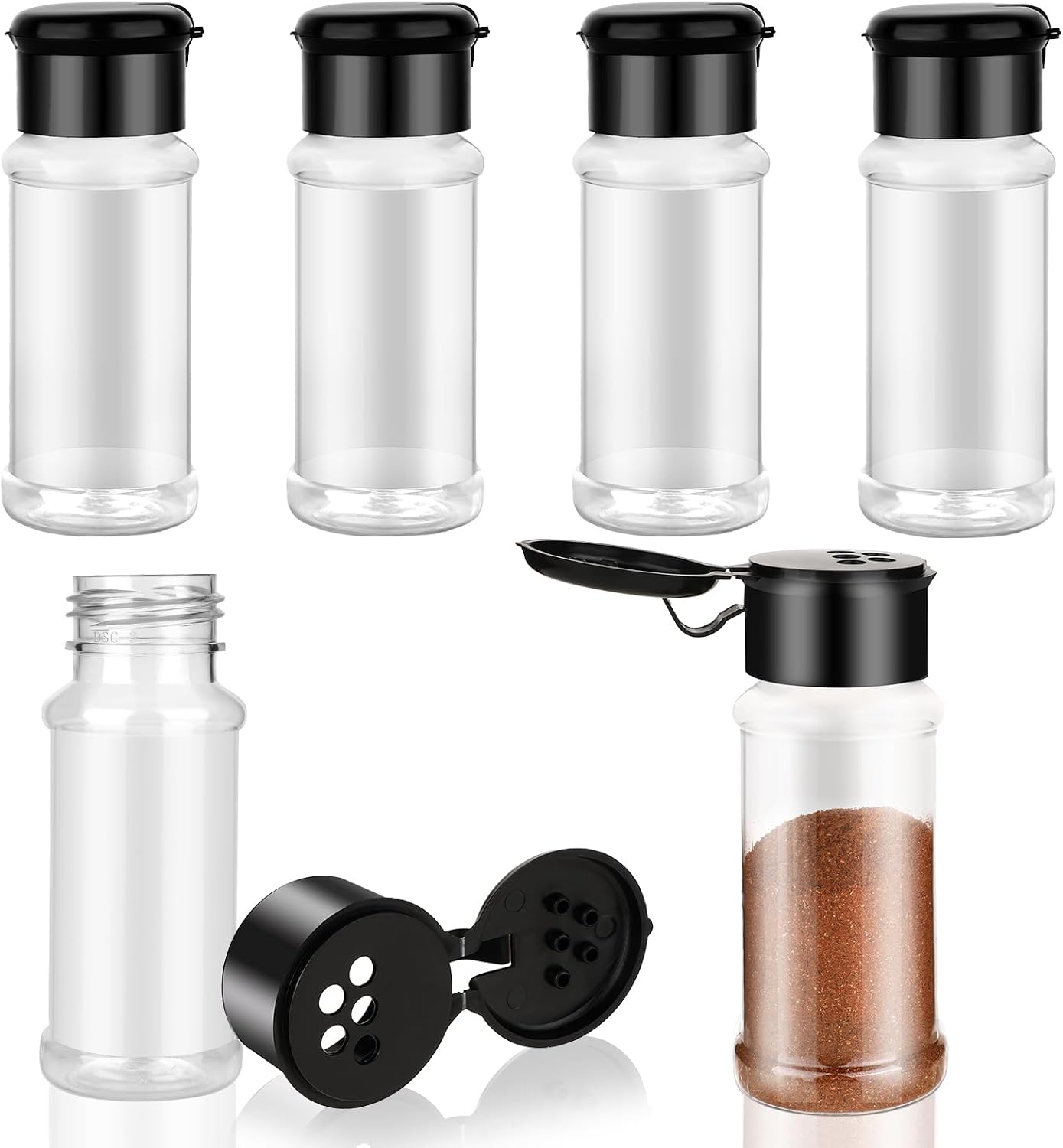 Transparent Seasoning Jars With Shaker Lids, 3-Ounce, 6-Piece Set