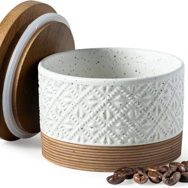 Small Ceramic Coffee Storage Canister, White, With Lid