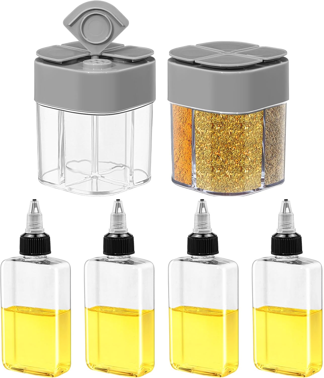 Small Oil Bottle And Seasoning Jar Set (4+2 Pieces), Gray