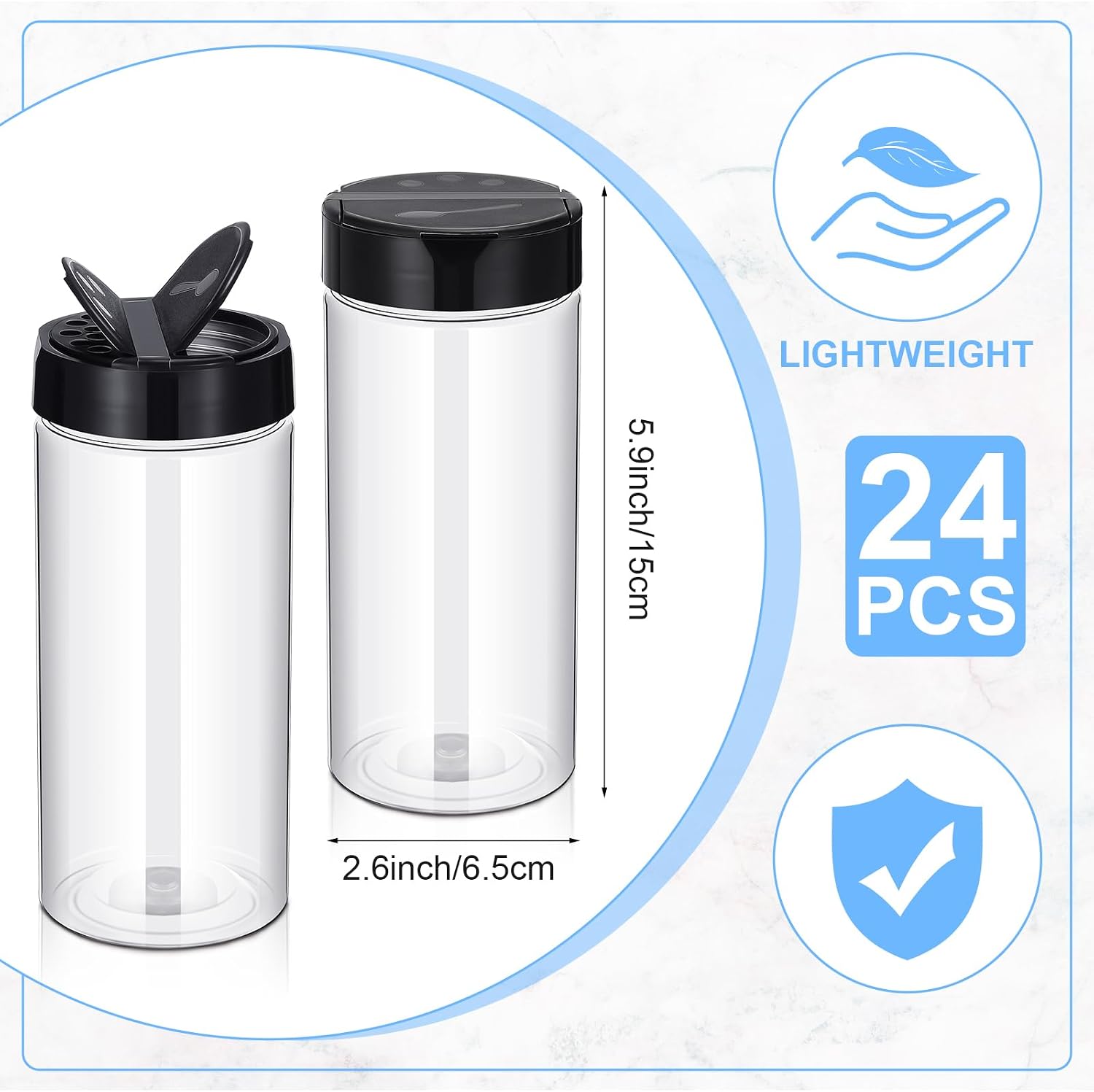 Plastic Seasoning Jar Set (24-Piece), Transparent With Black Lids - Image 2