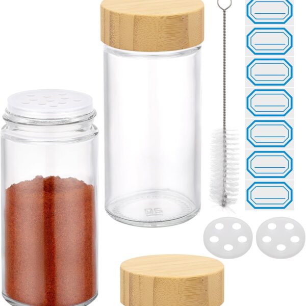 Seasoning Jars With Bamboo Lids, 2-Piece Set, Includes Labels And Cleaning Brush