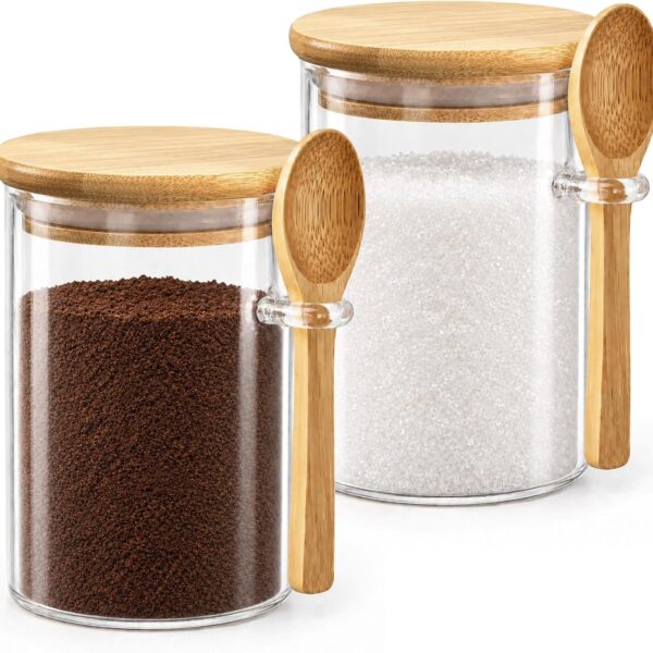 Glass Sugar And Coffee Canisters, 2-Piece Set With Lids