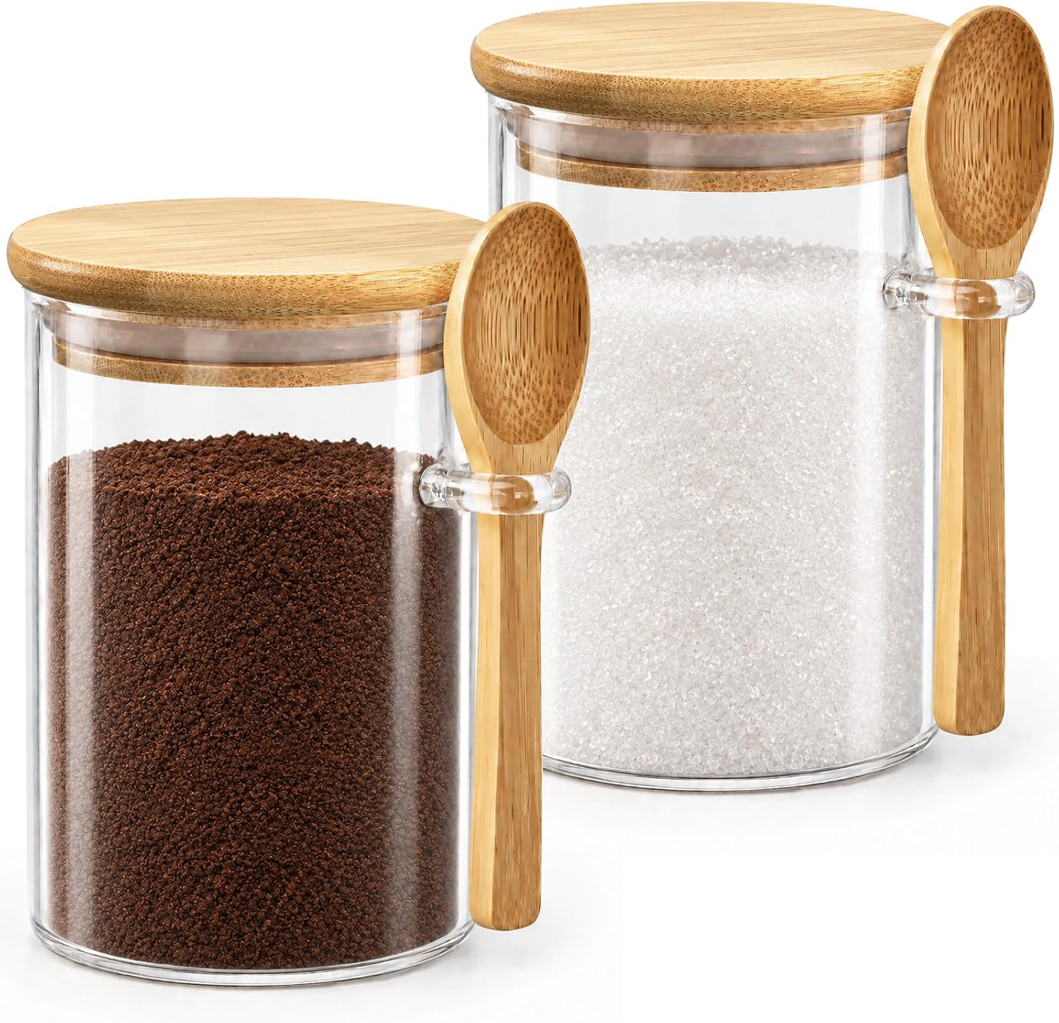 Glass Sugar And Coffee Canisters, 2-Piece Set With Lids