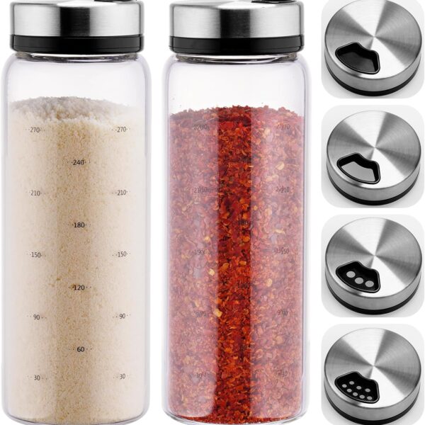 Glass Seasoning Bottle Set, 2-Piece Set With Adjustable Lids