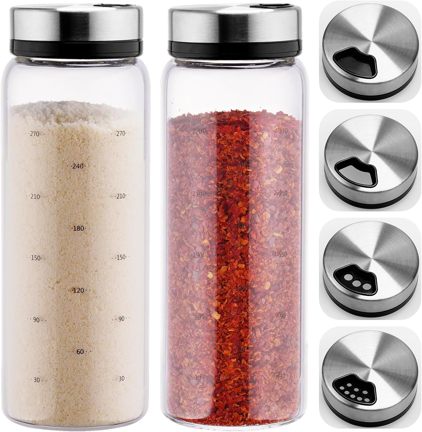 Glass Seasoning Bottle Set, 2-Piece Set With Adjustable Lids