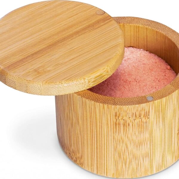 Bamboo Salt Cellar With A Swivel Lid, For Kitchen Countertops